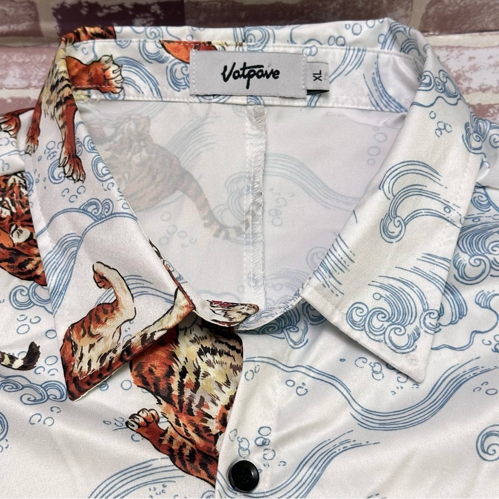 VatPave  White and Brown Casual Button Down Shirt size XL - Picture 3 of 10